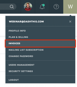 Invoices - profile menu