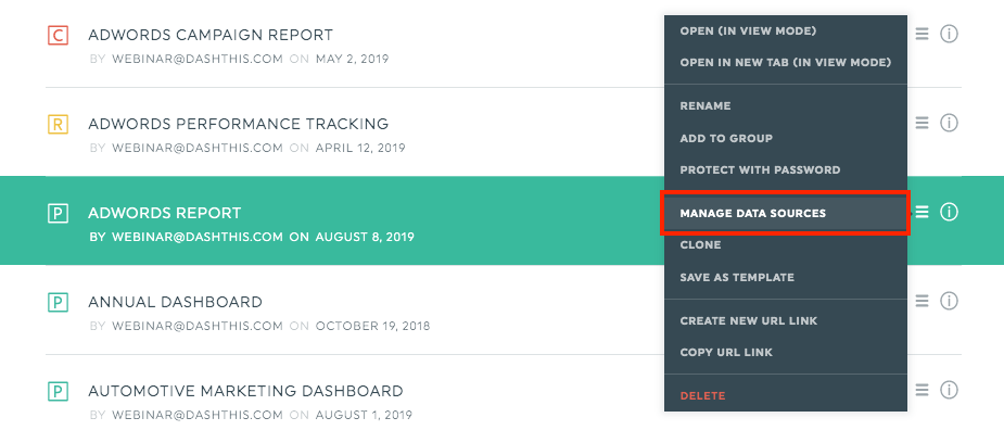 Manage data sources - db manager